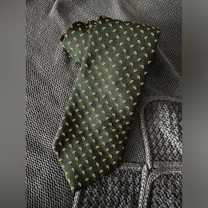 Vtg Polo Ralph Lauren Silk Tie Green Paisley Handmade Italy Classic Preppy